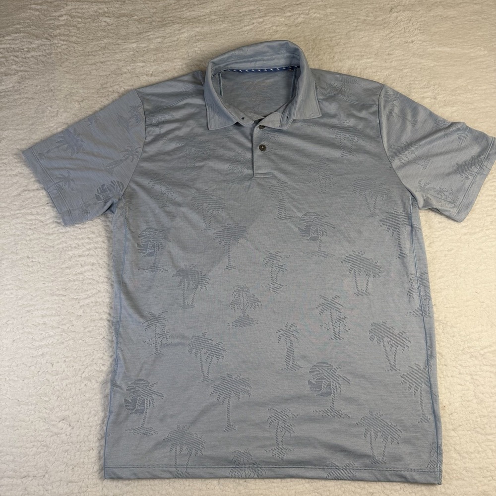 Tommy Bahama IslandZone Polo Mens L Blue Palm Tree Tropical Performance Golf